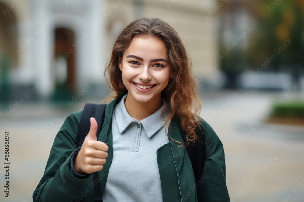 Teenager multicultural student girl isolated on outdoor, indoor background with surprise happy facial expression