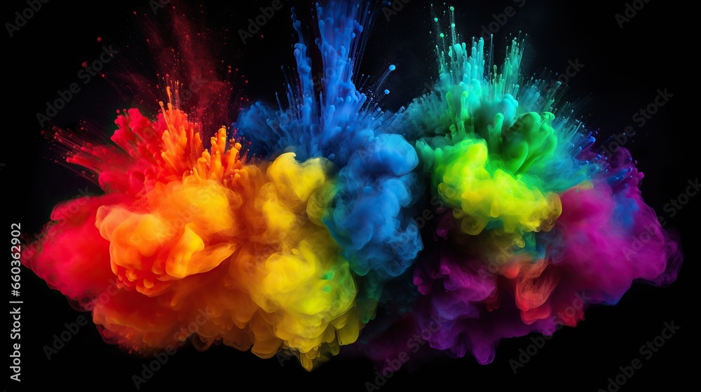 Colorful paint falls from above mixed with water. Ink swirls underwater, Exploding color powder in rainbow colors on black background
Colorful paint falls from above mixed with water. Ink swirls underwater, Exploding color powder in rainbow colors on black background