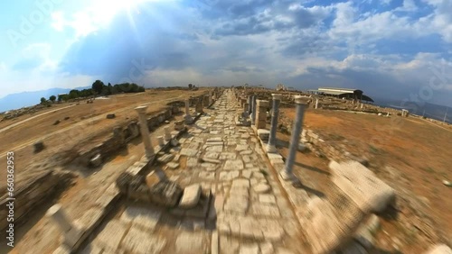Colonnaded street of Laodicea on the Lycus in Turkey. Ancient Laodicea city stands as a testament to the enduring legacy of the Roman Empire and its contributions to the rich heritage of Turkey. photo
