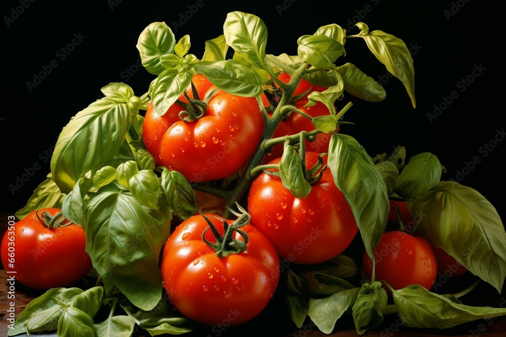 Group of tomato and basil. Generative AI