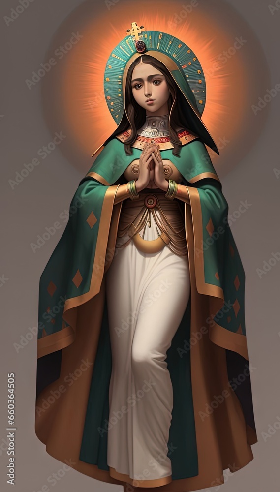 Fototapeta premium Smartphone wallpaper of Our Lady of Guadalupe fiesta de la virgen de guadalupe flat design background catholic flat design background