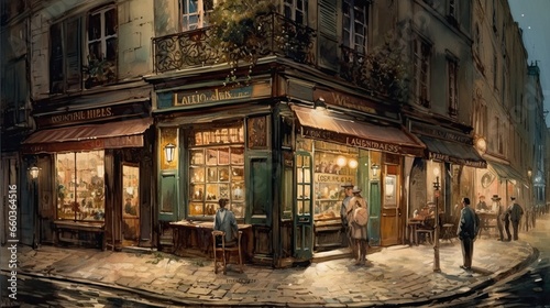 Watercolors in vintage style of an old cafe in the city of Paris. © Ramon Grosso