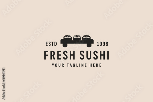 Fényképezés vintage style sushi logo vector icon illustration