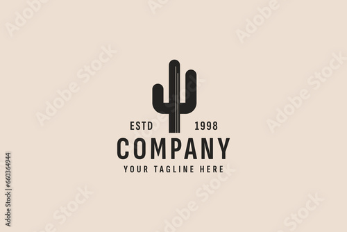 vintage style cactus logo vector icon illustration
