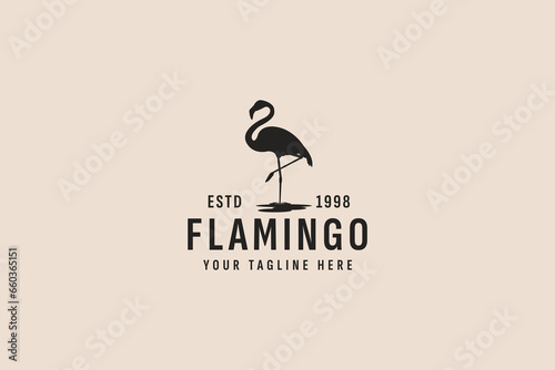 vintage style flamingo logo vector icon illustration