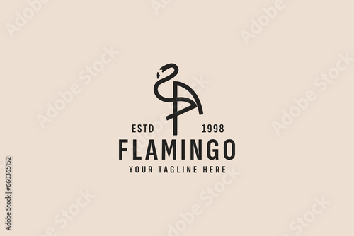 vintage style flamingo logo vector icon illustration
