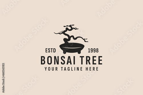 vintage style bonsai logo vector icon illustration