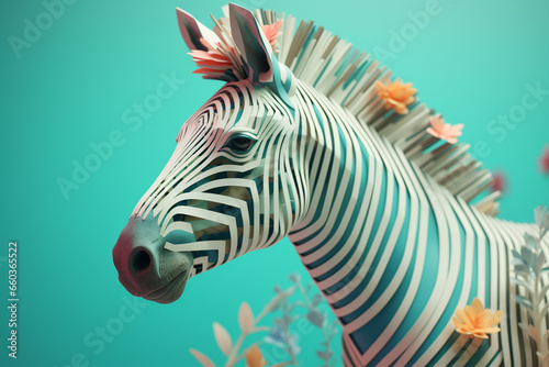 A pastel-colored geometric-style Zebra artwork with intricate geometric shapes and soft pastel hues  showcasing the beauty of nature in a modern design. 