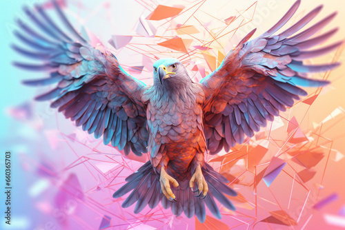 A pastel-colored geometric-style Eagle artwork with intricate geometric shapes and soft pastel hues, showcasing the beauty of nature in a modern design.