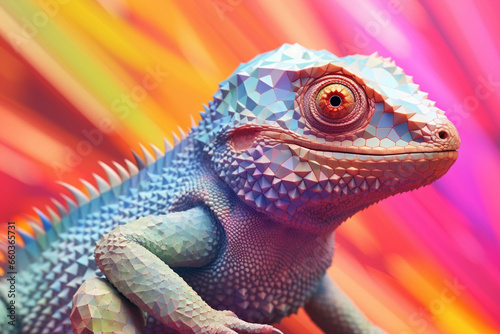 A pastel-colored geometric-style Lizard artwork with intricate geometric shapes and soft pastel hues  showcasing the beauty of nature in a modern design. 