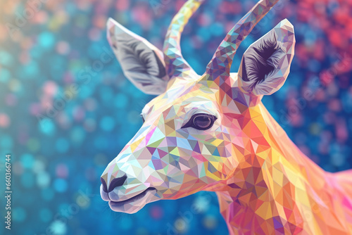 A pastel-colored geometric-style Antelope artwork with intricate geometric shapes and soft pastel hues, showcasing the beauty of nature in a modern design.  © Oleksandr
