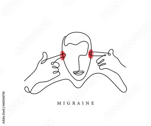 line art vector of a person suffering from headache. Migraine vector art.