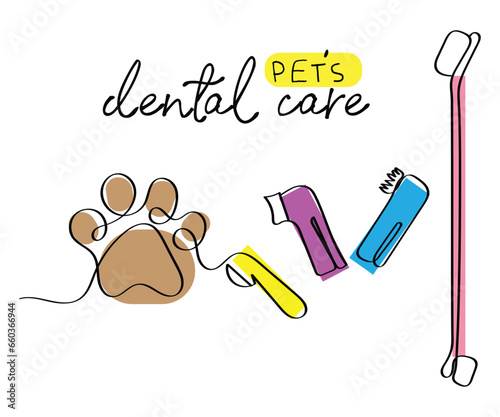 Line art of pets dental health. Pets poster. They need dental care too.