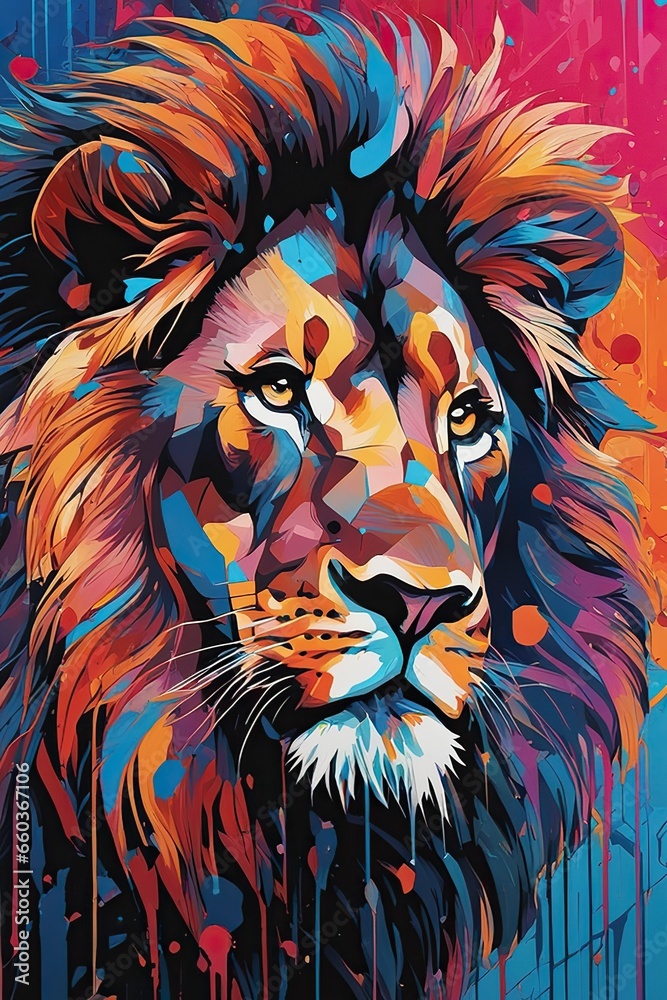 a painting on the canvas of a lion face
