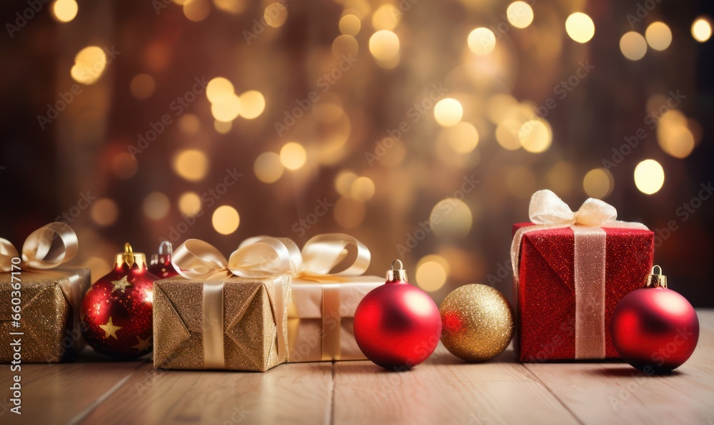 christmas ornaments and decoration with bokeh background