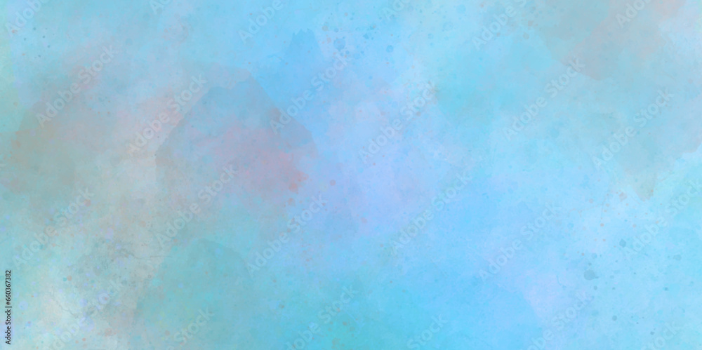 Abstract blue wall background with watercolor cloud and sky. blue sky and natural white cloud. pink cloud sky on art graphics, blue wall texture pattern background.	
