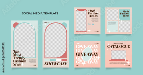 social media template banner blog fashion sale promotion. fully editable instagram and facebook square post frame puzzle organic sale poster. pink turquoise vector background