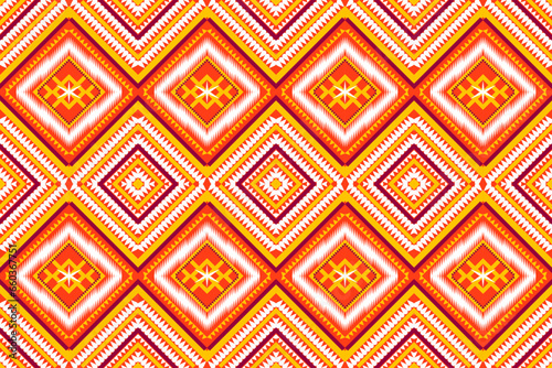seamless pattern design geometric square triangle circle tribal fabric indian turkish african popular wave ethnic vactor Yellow, orange, white, dark red design for textile print wallpaper