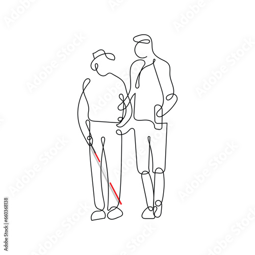 Line art vector. White cane awareness. Hand drawn doodles.