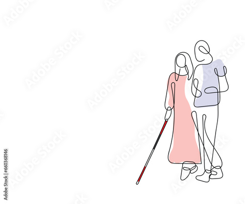 Line art vector. White cane awareness. Hand drawn doodles.