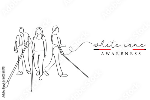 Line art vector. White cane awareness. Hand drawn doodles.