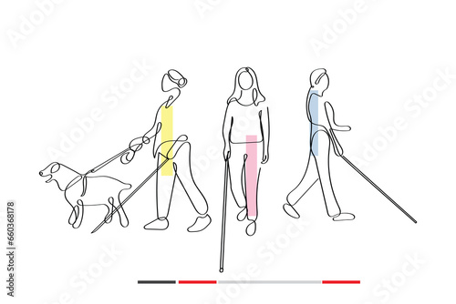 Line art vector. White cane awareness. Hand drawn doodles.