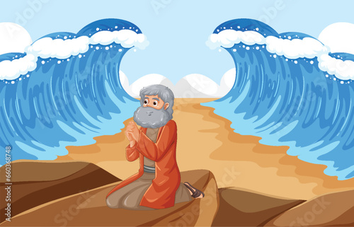 Moses Praying on Rock  Bible Story Scene