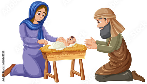 Mary Giving Birth to Jesus with Joseph by Her Side
