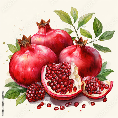 watercolor Pomegranate Teaclipart, Generative Ai