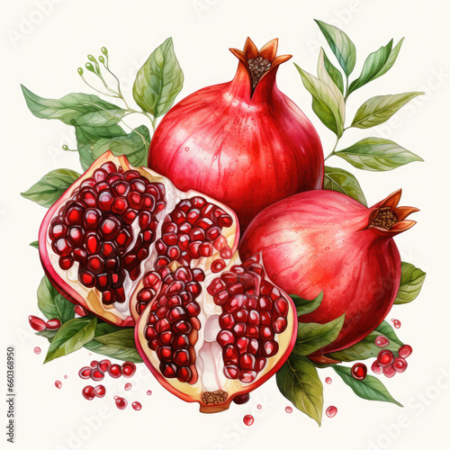 watercolor Pomegranate Teaclipart, Generative Ai