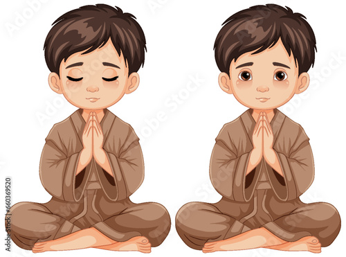 Boy Praying with Open and Closed Eyes
