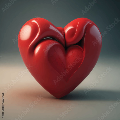 Colorful human heart with triangular wireframe in various view point and color lighting isolated on white background
