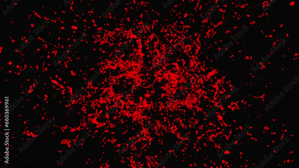 Abstract red blood ink watercolor splatter splash on black background, dangerous horror. Blood splash on black background, Red blood transition pattern background. High quality 4k footage. 