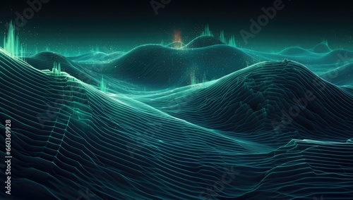 Soft technology background. Network with green glowing lines Abstract big data photo