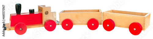 Wooden toy train. Transparent Background.