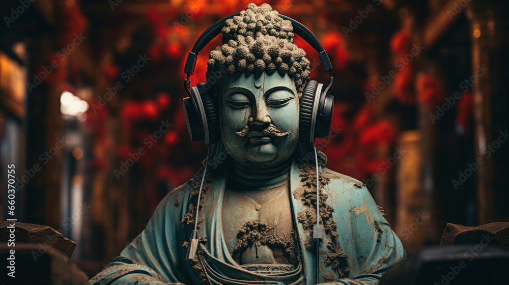 Hohhot Buddha statue with earphones, Inner Mongolia autonomous region, China. Hohhot Buddha statue with earphones, Inner Mongolia autonomous region, China.