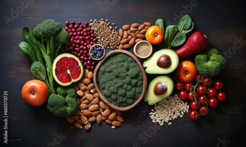 healthy food  vegetables and nuts on background