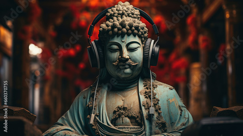 Hohhot Buddha statue with earphones, Inner Mongolia autonomous region, China. photo