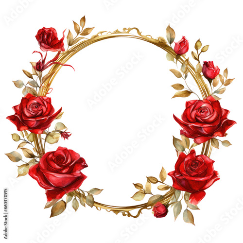 watercolor red rose round frame clipart