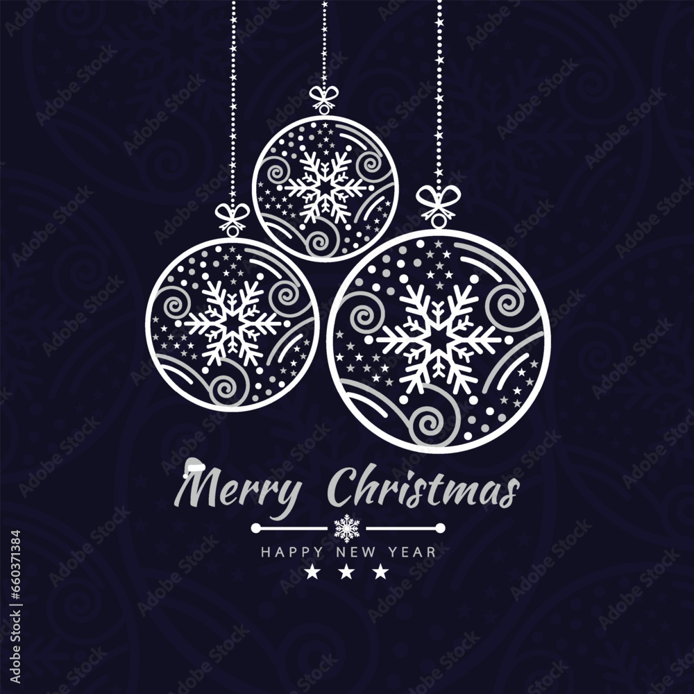 Merry Christmas getting card background with snow ball banner. Vector illustration