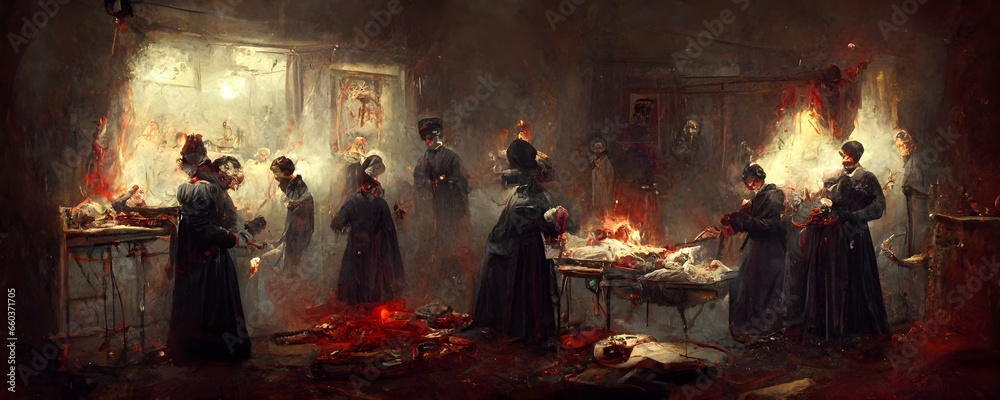 Christ horror Victorian fire sacrifice hell witches Victorian horror surgical crime scene 
