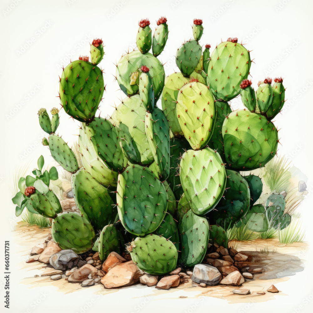 Fototapeta premium watercolor Prickly pear Teaclipart, Generative Ai