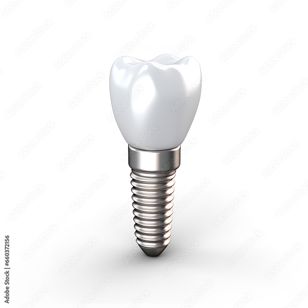 Dental tooth implant with a metal fin is isolated on a white background. concept of prosthetics and implantation in dentistry. Dental tooth implant with a metal fin is isolated on a white background. concept of prosthetics and implantation in dentistry.
