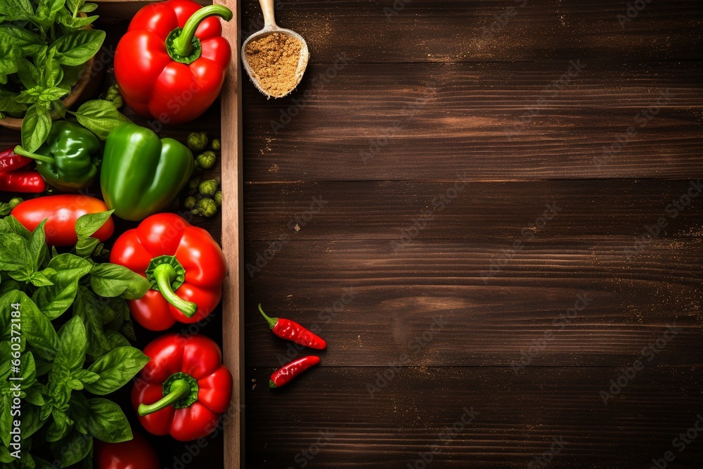 Gardening and Agriculture Layout on Wooden Table with Bell Pepper Seedlings Gardening and Agriculture Layout on Wooden Table with Bell Pepper Seedlings