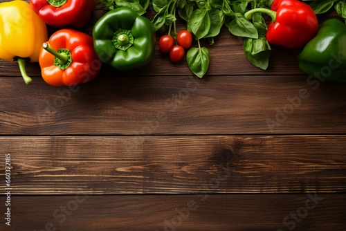 Gardening and Agriculture Layout on Wooden Table with Bell Pepper Seedlings