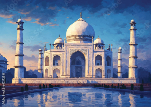 Taj Mahal. Indias famous touristic monument vector illustration.