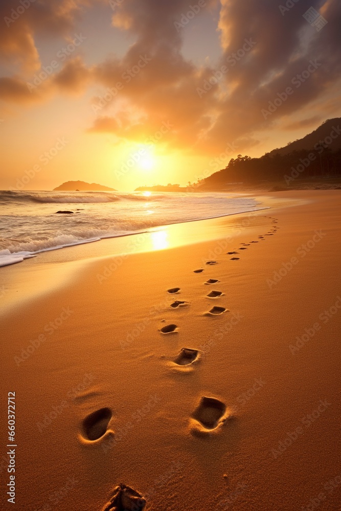 Golden Beach Footprints: Sun-Kissed Sands