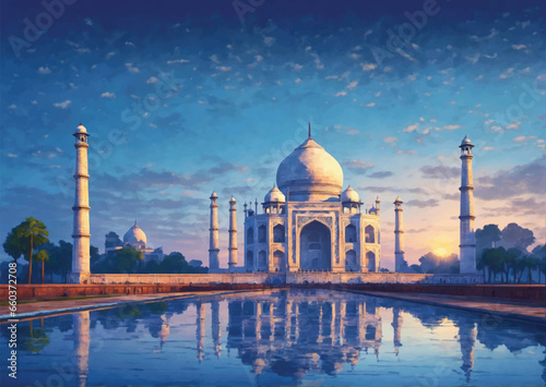 Taj Mahal. Indias famous touristic monument vector illustration.