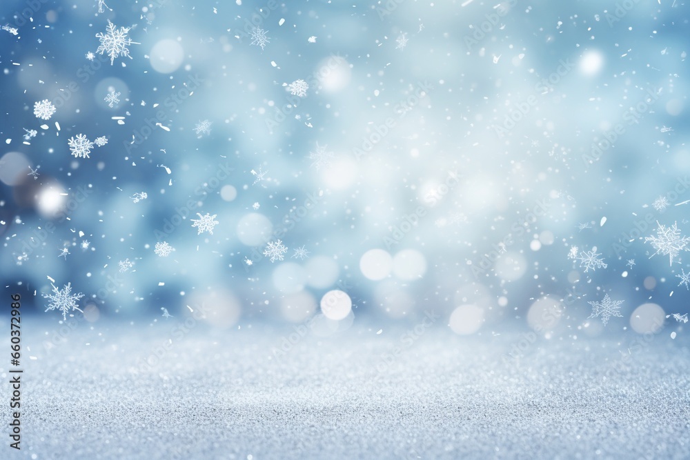 Fototapeta premium Enchanted Winter: Christmas Snowfall in Soft Blue Tones