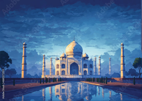 Taj Mahal. Indias famous touristic monument vector illustration.